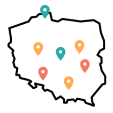 Map of Poland with location markers.