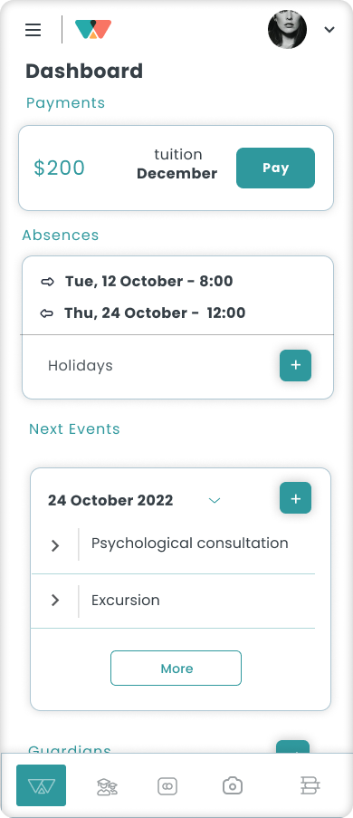 BLISKO mobile app: Dashboard screen.